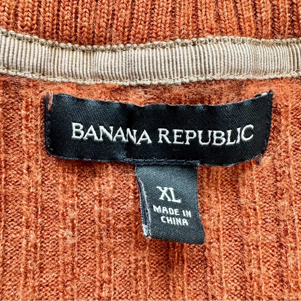 Banana Republic Orange Rust Mock Neck Half Zip Pullover Wool Blend Sweater XL